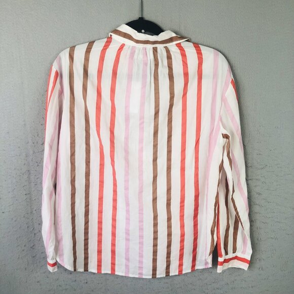Velvet by Graham & Spencer Shirt Womens XS White Pink Brown Striped Button Front - Picture 2 of 16